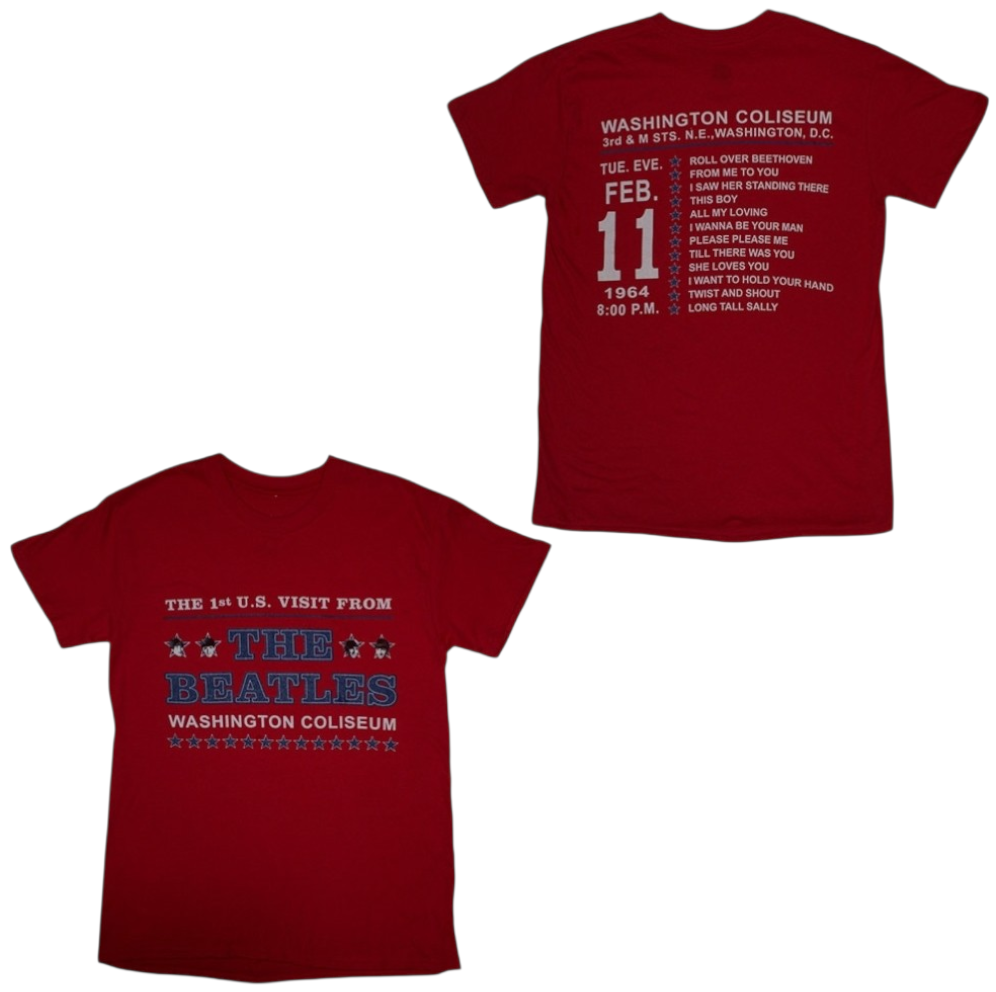 The Beatles Washington '64 Stars Setlist T-Shirt – Official Licensed Red Short Sleeve T-Shirt