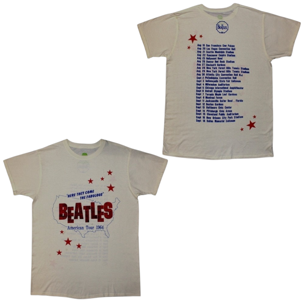 The Beatles American Tour '64 T-Shirt – Official Licensed Natural Short Sleeve T-Shirt (Also Available in Yello)
