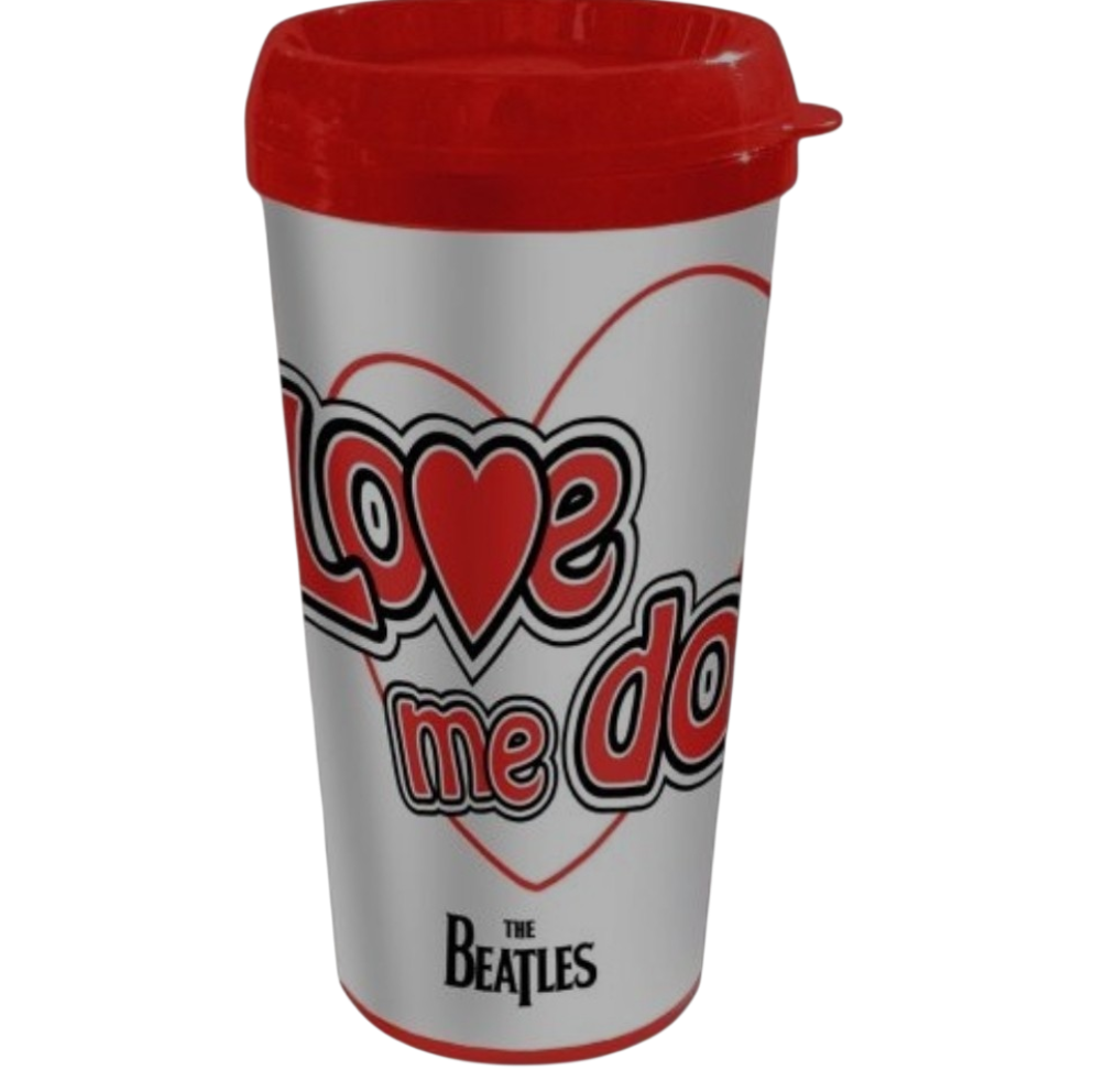 Official Beatles "Love Me Do" Travel Mug - Licensed Plastic Travel Mug for Early-Era Fab Four Fanatics