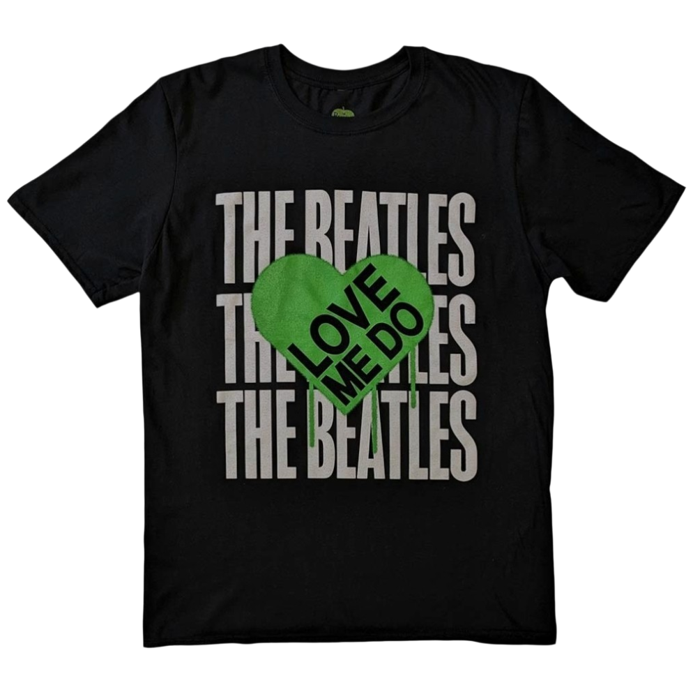 Official Beatles "Love Me Do Graffiti Heart" T-Shirt - Black Soft-Style Cotton Unisex Tee for Early-Era Fab Four Devotees