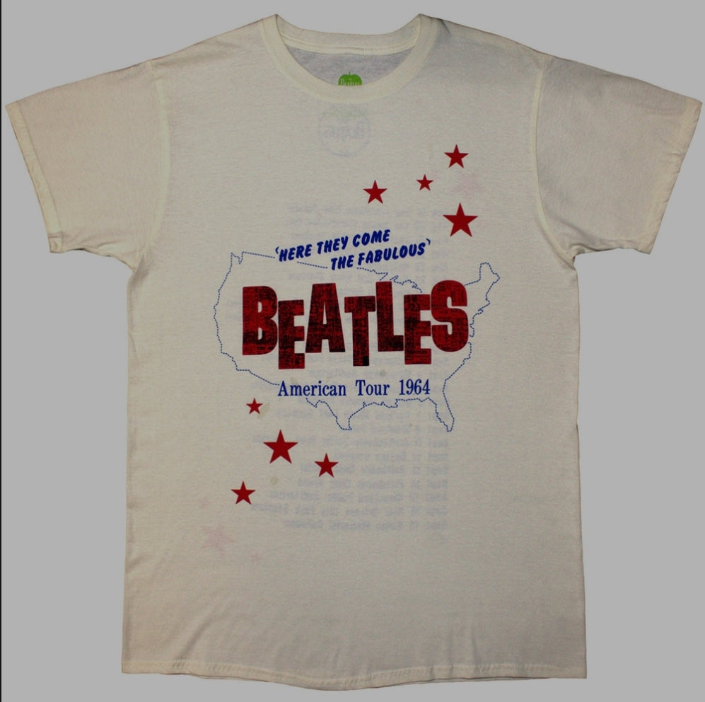 The Beatles American Tour '64 T-Shirt – Official Licensed Natural Short Sleeve T-Shirt (Also Available in Yello)